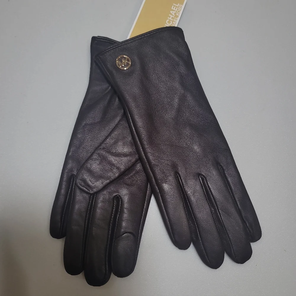 NWT Michael KORS Womens' Dark Brown Leather Gloves Size S MSRP 98$